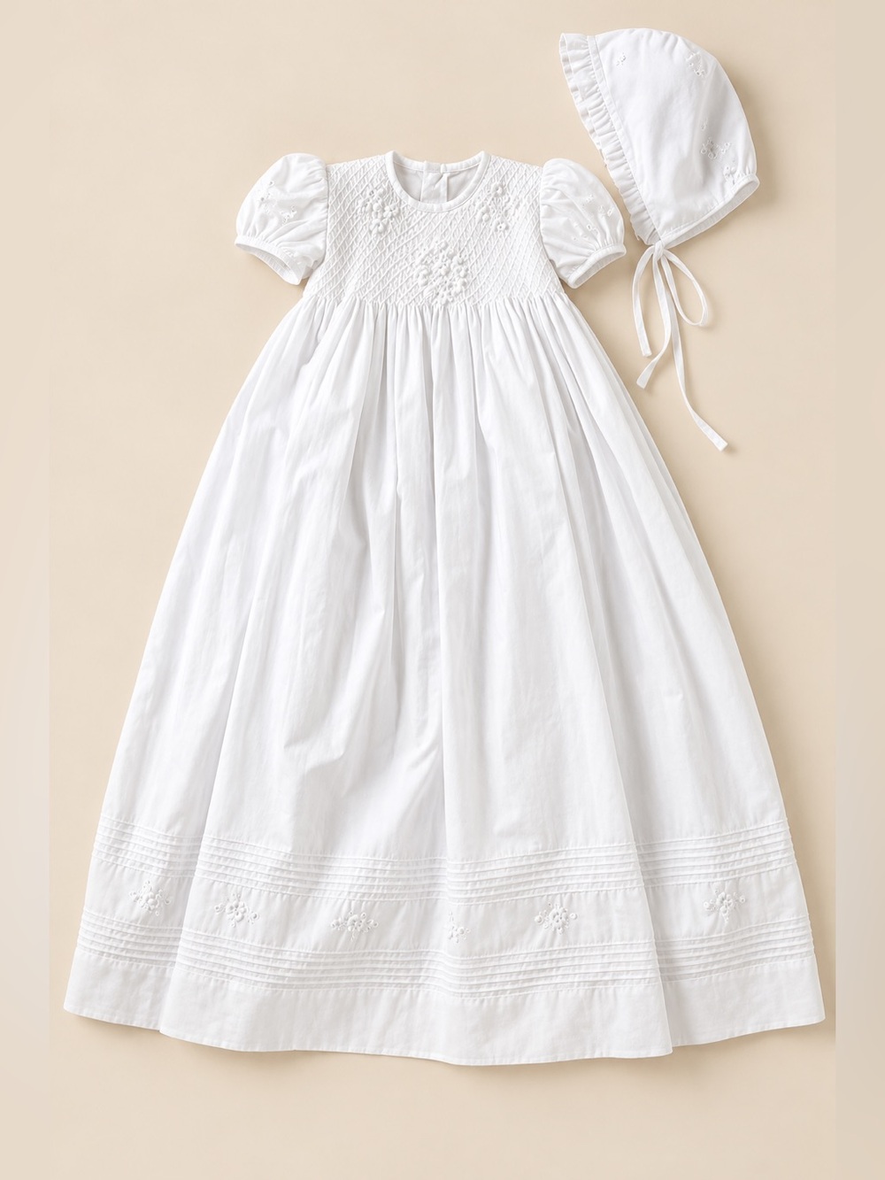 NWT Edgehill Collection Baby Girl Smocked Christening Baptism Gown Bonnet 3-6M